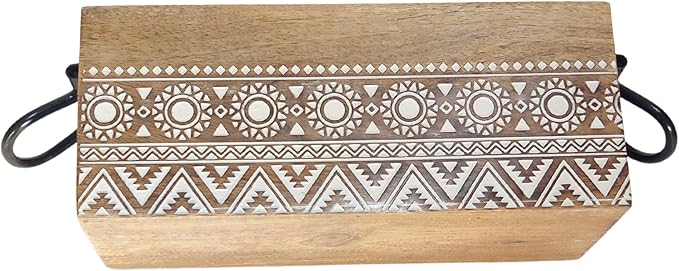 VANIYA CRAFTSR® Handmade Wooden Carved Design 3 Compartments Cutlery Utensil Holder For Napkins, Spoons, Forks, Tissues, Knife (Natural White Finish)