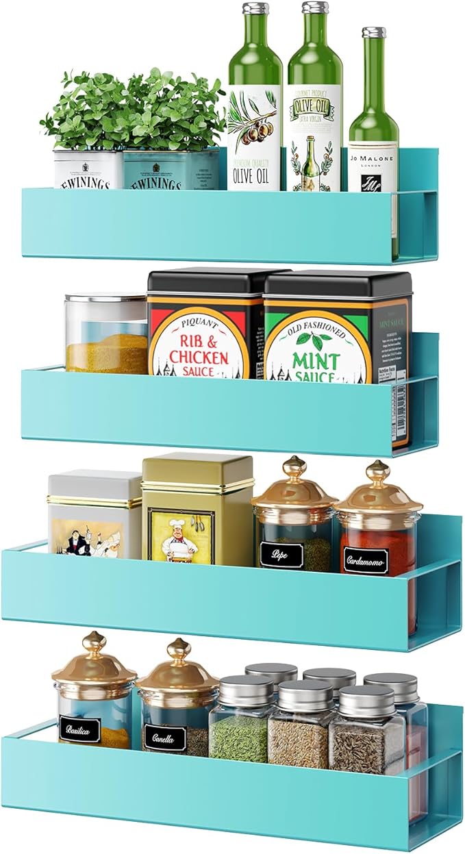 4 Pack Moveable Fridge Magnetic Spice Racks,Metal Blue