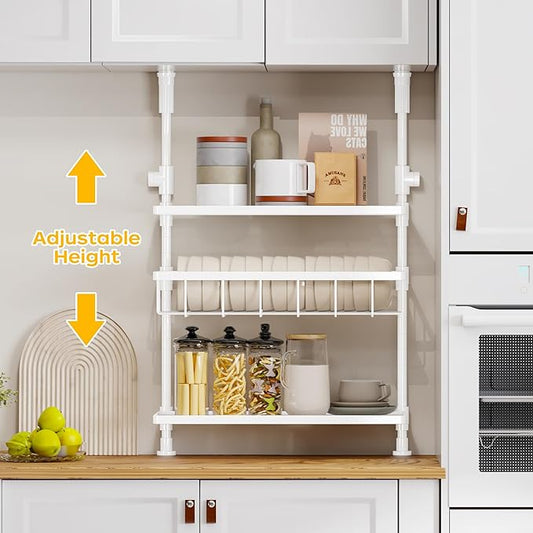 Homeiju 3-Tier Spice Rack Organizer, Multi-functional Kitchen Countertop Shelves, Wall Mount Hanging Spice Rack Seasoning Organizer for Kitchen Organization and Storage, Free Adjustable Height