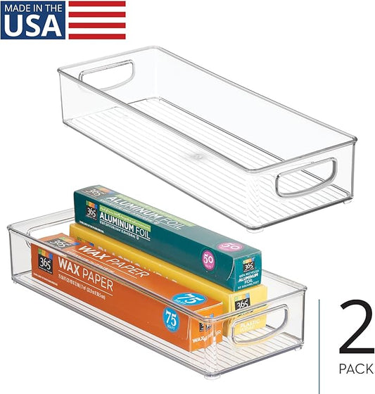 iDesign Plastic Stackable Pantry Bin - Organizer Bin with Handles for Cabinets or Fridge - Set of 2 - Clear