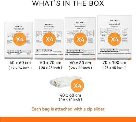 [2024 NEW] 20 Pack Vacuum Storage Bags (4 Jumbo/4 Large/4 Medium/4 Small/4 Roll) | Space Saver | Rapid Vacuum | Double Zip Seal | Clip Stopper | Ideal for Clothes, Blankets Compression and Travelling