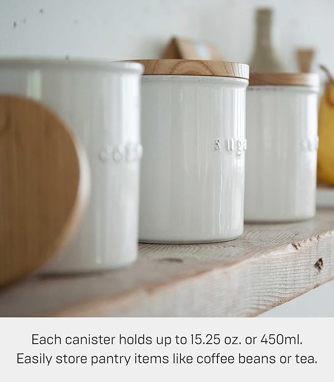 Yamazaki Home Tosca Ceramic Canister – Dry Food Kitchen Storage Container Organizer.,White