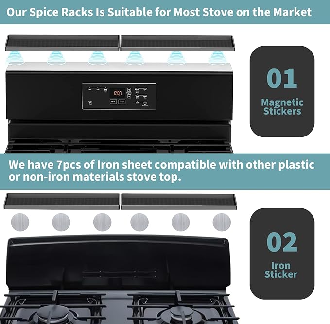 BFONS 30" Magnetic Stove Top Shelf Spice Rack Storage, Silicone Top Heat Material Stove Rack Seasoning Organizer Kitchen Gadgets Kitchen Organization（Grey）