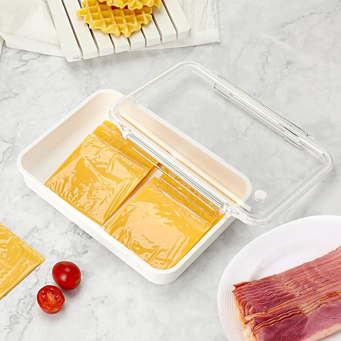 AIEVE Ham and Cheese Container for Fridge, Deli Meat Storage Container With Clear Lids, Silicone Sealed Lunch Meat Container, 8.86 Inches Long
