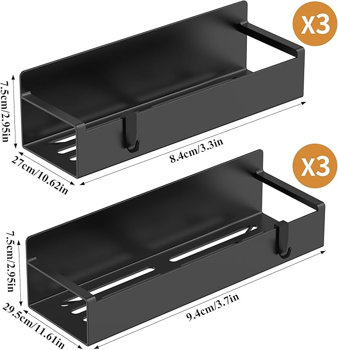 6 Pack Magnetic Spice Rack Organizer for Refrigerator and Oven, Matt Black Fridge Organizers and Storage for Kitchen