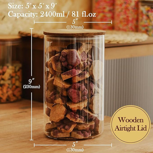 Labina Glass Storage Container Airtight Food Jars Kitchen Canister with Wood Lids, 81 Oz Wide Mouth Pantry Organization Glass Jar for Flour, Sugar, Cookie, Spagetti, Nuts and Candy