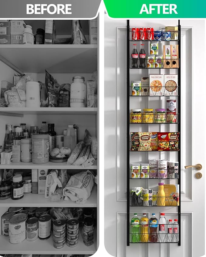 Over The Door Pantry Organizer, Kitchen Organizers and Storage - 8-Tier Pantry Organizers and Storage, Over The Door Organizer for Laundry Room Bathroom Organization, Metal Hanging Spice Rack