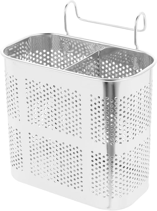 UPKOCH Upgrade Stainless Steel Chopsticks Holder with 2 Compartments for Kitchen Countertop - Drain Spout Utensil Drying Rack and Organizer for Spoons, Forks, and Knives