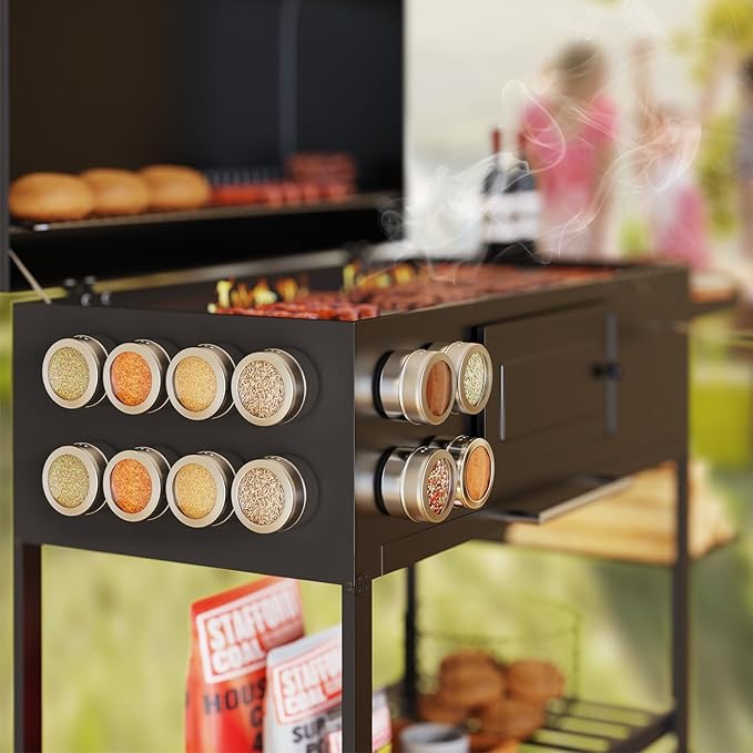 Set of 16 Magnetic Spice Tins with 4 Metal Wall-Plates,100 Preprinted Seasoning Label Stickers,2 Styles for 3 oz Herb Jars