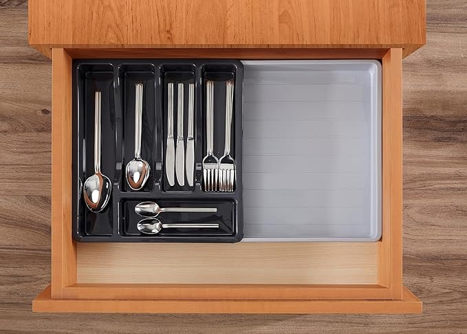 RoyalHouse Premium Cutlery Drawer Organizer, Expandable Utensil Holder And Organizer, 6-Compartments, Compact BPA-Free Plastic Storage for Spoons Forks Knives, Silverware Organizer (Pack of 2)
