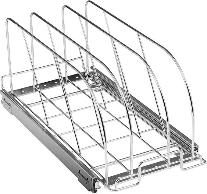 VEVOR Pan and Pot Rack, Expandable Pull Out Under Cabinet Organizer, Cookie Baking Pans tray Organization, Adjustable Wire Dividers, Steel Lid for Kitchen Cabinet & Pantry, 9.5"W