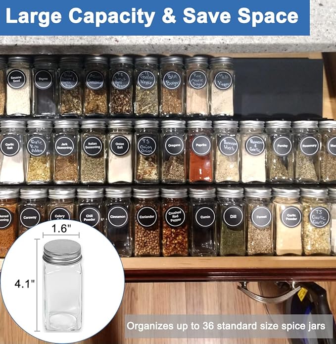 Expandable Spice Drawer Rack Organizer Insert for Kitchen Cabinet - Multi Tier Adjustable Spice Storage Shelf for Seasoning and Jar, Pack of 9