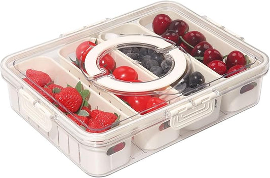 Divided Serving Tray with Lids, Handle & Removable Colanders, Snackle Charcuterie Box, Kitchen Organizers and Storage, Snack Box, Meal Prep Containers Reusable, Snack Platters