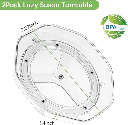 Clear Lazy Susan Organizer, BS ONE 2 Pack 9 Inches Turntable Lazy Susan Spice Rack for Cabinets Kitchen, Countertop, Bathroom, Makeup, Pantry Organization and Storage