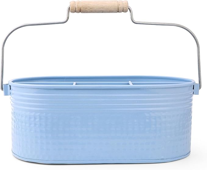 Alpha Living Home - Silverware Caddy, Utensil Holder with Handle, Galvanized Flatware Organizer for Kitchen, Countertop, Dining Table, BBQ, Picnic, Party, Farmhouse, Rustic Decor – Arctic