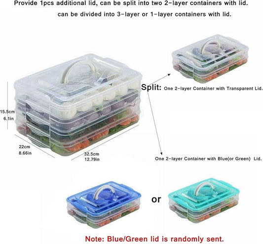 Food Refrigerator Storage Containers with 2 Lids, 4 Layer, Stackable Handheld Carrier for Snack, Cookie, Meat, Bacon, Charcuterie, BPA Free (Transparent 4 tier)