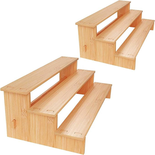 JinDoWin 3 Tiered Spice Rack Organizer for Cabinet,Spice Organization for Cabinet, Seasoning Organizer,Spice Shelf and Spice Organizer for Cabinet,Pantry Organizers and Storage (2 Pack, Small)