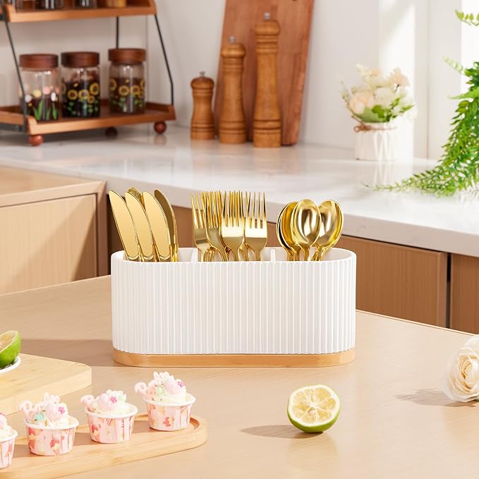 Countertop Silverware Holder, Silverware Caddy Organizer Holder for Forks, Spoons, Knives, Cutlery Caddy with 3 Compartments, Kitchen Utensil Holder for Party, Countertop
