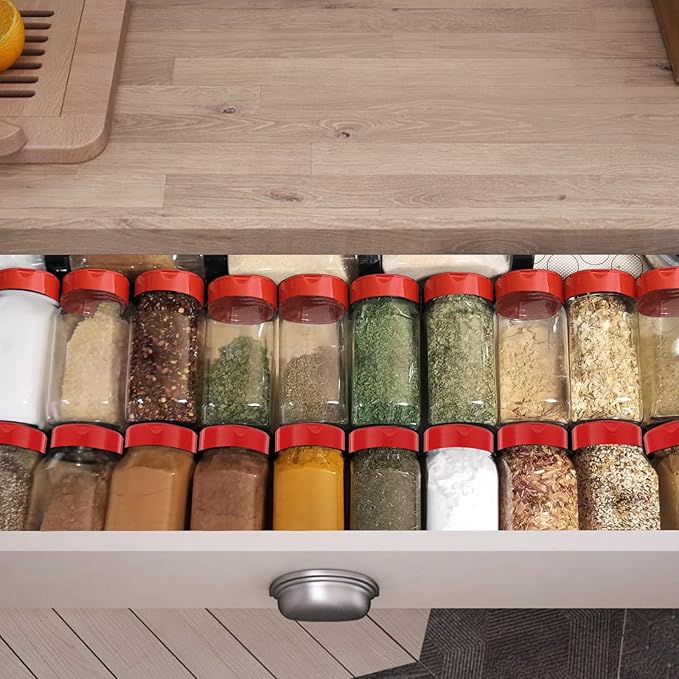Ysglory 28 Pack 16 Oz Plastic Spice Jars Bottles Containers with Red Cap Empty Seasoning Bottles Large Clear Spice Shaker and Stickers for Storing Spice, Salt, Herbs