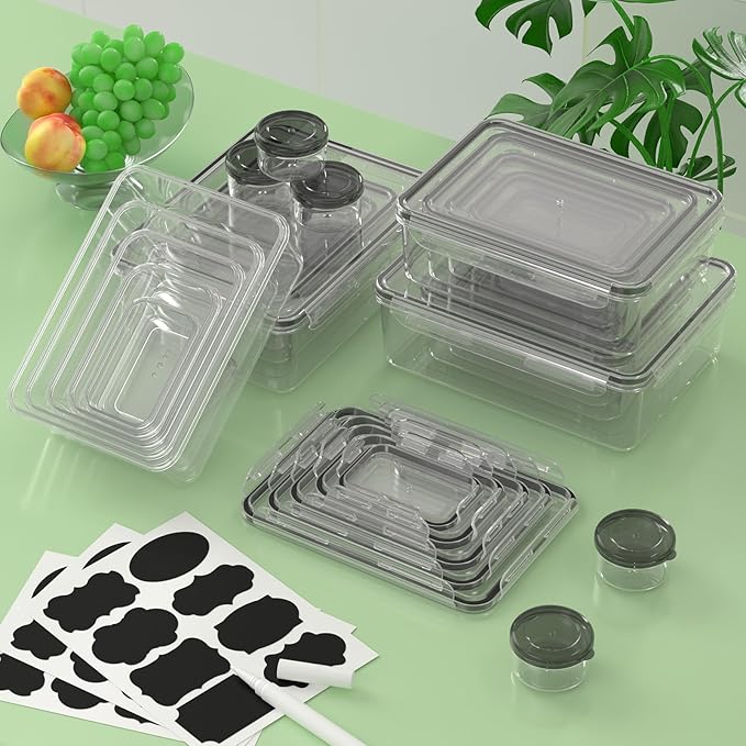 50-Piece Food Storage Containers with Lids(25 Containers & 25 Lids), Plastic Food Containers for Pantry & Kitchen Storage and Organization, BPA-Free, Leak Proof, Reusable with Labels & Pen