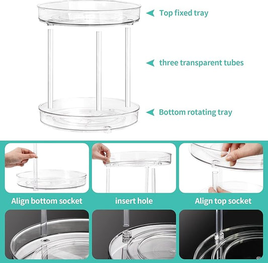 Lazy Susan Turntable Organizer for Cabinet, 2 Tier Clear Spice Rack for Pantry Lazy Susan Organizer, Kitchen, 11 inch
