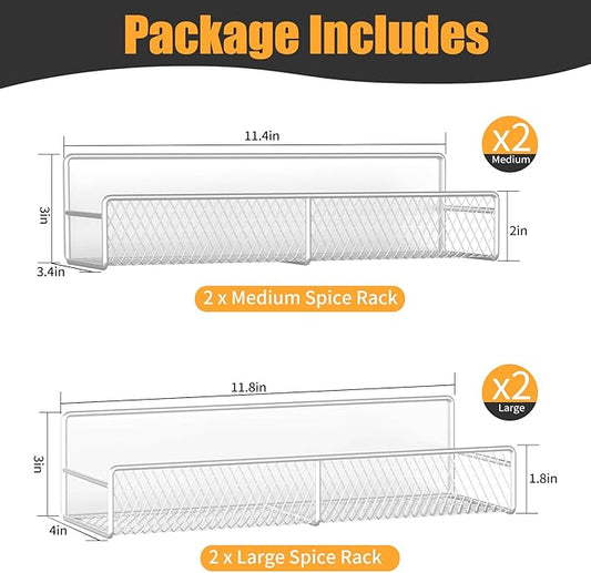 Magnetic Spice Rack for Refrigerator, 4 Pack Metal Magnetic Shelf, Super Magnetic Spice Organizer, Moveable Space Saving Shelves for Home, Durable Kitchen Organization and Storage Racks, White