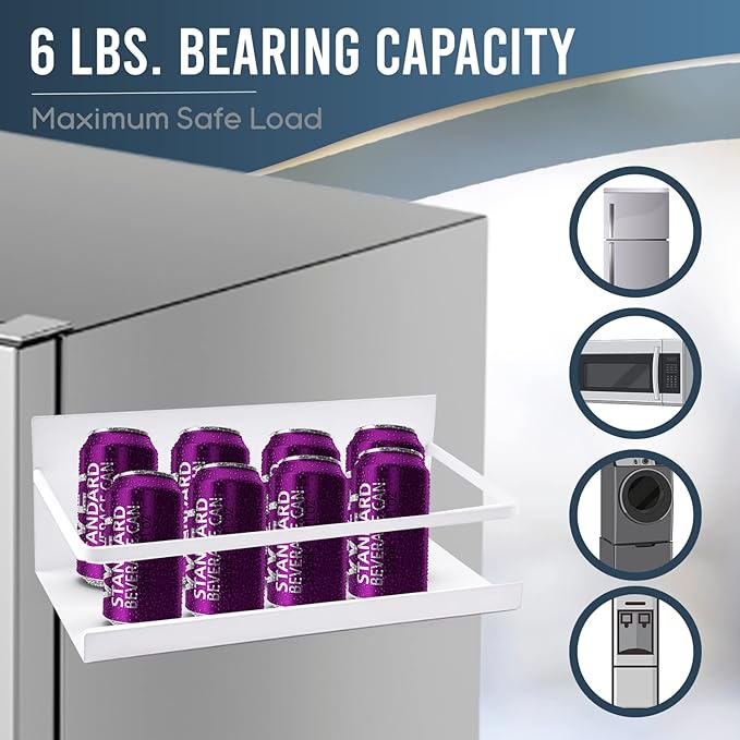 Magnetic Spice Shelf Rack for Refrigerator - White, Sturdy Metal Organizer, Strong Magnet Spices Storage Organization for Fridge, Oven, Washing Machine, Water Dispenser and more - Space-Saving