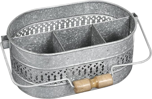 Utensil Holder For Party, Galvanized Metal Utensil Caddy With Handle, Kitchen Organizer - 13.5 Inch