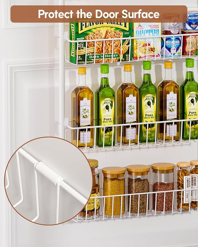 LAMU Over The Door Pantry Organizers and Storage, 6-Tier Hanging Spice Rack, Home & Kitchen Storage Shelves for Cabinet, Large Capacity Seasoning Organizer, Laundry Room Organization, White