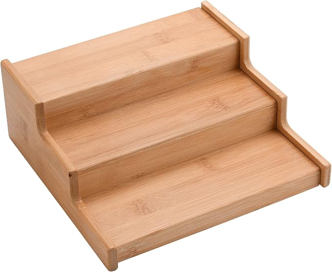3-Tier Bamboo Expandable Spice Rack, Step Shelf Cabinet Organizer Step Shelf Kitchen Pantry Cabinet Expandable Display Shelf,Spice Holder Cabinet Seasoning Tower for Kitchen(#1)