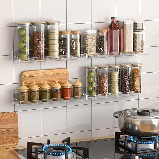 30" Acrylic Stove Top Shelf for Kitchen Stove, Floating Shelves for Wall, Over Stove Shelf for Back of Stove, Space-Saving Spice Rack, Two Mounting Options, Heat-Resistant & Durable