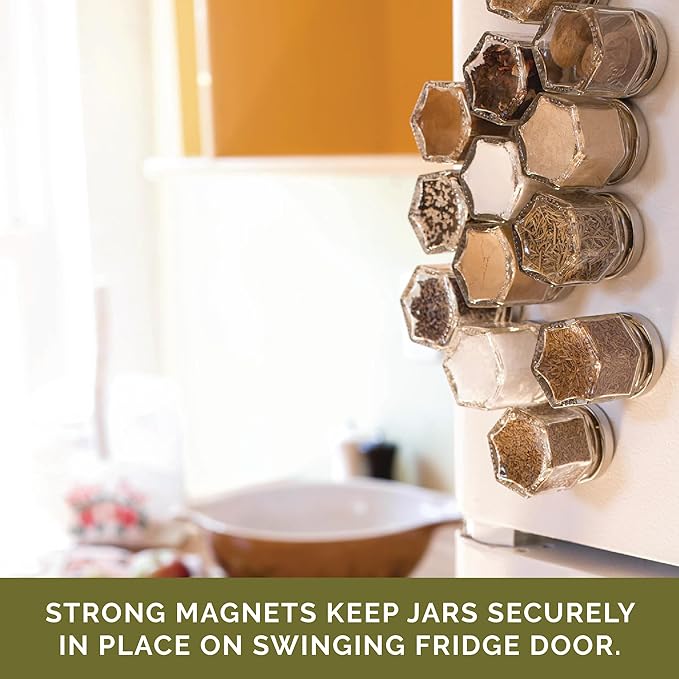 Gneiss Spice Magnetic Spice Jars Sample Pack – 6 Large & 6 Small Empty Glass Jars with Magnetic Lids & Spice Labels | Fridge-Mount Hanging Spice Rack | Refillable Kitchen Organizer