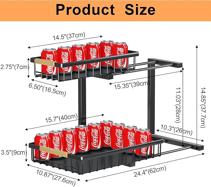 Miyawell Under Sink Organizer and Storage, 2-Tier Pull Out Cabinet Organizers Shelf, Metal Sliding Drawers Shelves for Kitchen Bathroom Closet Organization