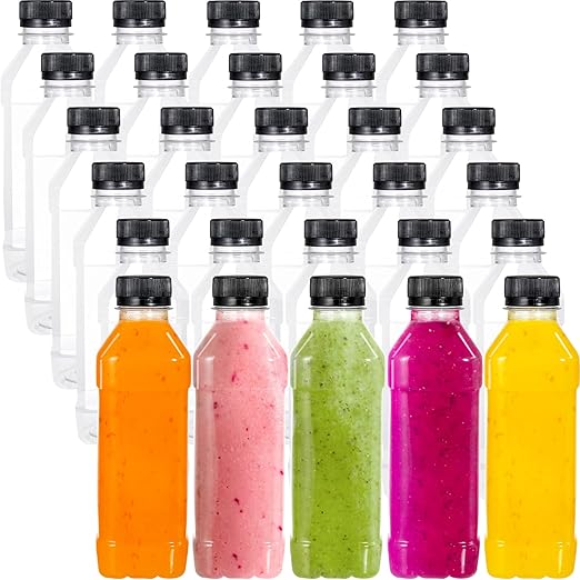 WUWEOT 30 Pack Plastic Juice Bottle, 12 Oz Clear Empty Milk Bottles, Reusable Bulk Beverage Containers with Tamper Evident Caps Lids