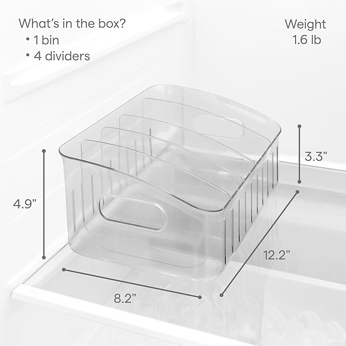 YouCopia FreezeUp Freezer Bin 12", BPA-Free Fridge Organizer with Adjustable Dividers and Handle for Frozen Food and Leftovers