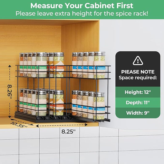 Pull Out Spice Rack Organizer for Cabinet, Slide Out Spice Racks, Easy to Install, 2.75''Wx10.35''Dx8.26''H, 3 Drawers 2 Tiers(Black