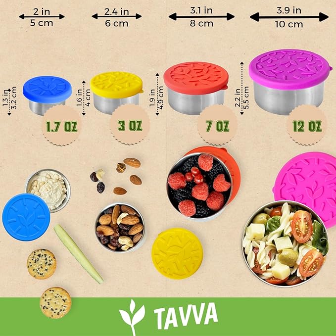 2 X 12 oz Containers with Lids - Leakproof w/Silicone Lids - BPA Free - Dishwasher & Freezer Safe - Portable & Reusable - Stainless Steel Snack Containers 12oz