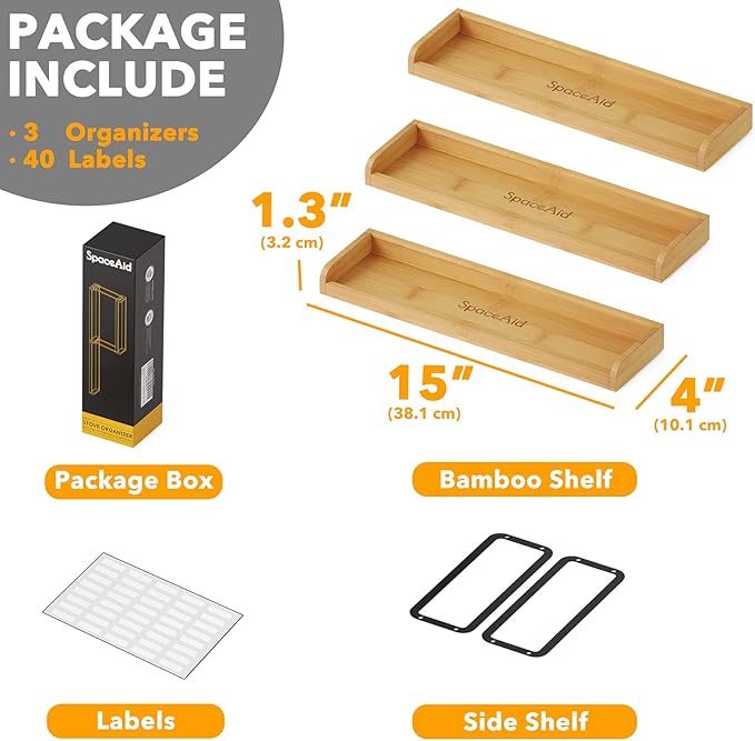 SpaceAid 30" Wide Kitchen Shelf Organizer for Stove, Magnetic Bamboo Spices Shelf for Home Stove Kitchen Storage Organization (Fit for Flat Top Only, 2-Tier)