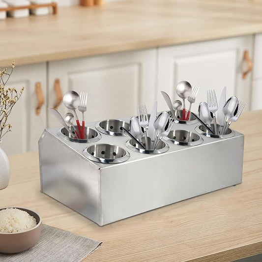 Commercial Utensil Holder for Kitchen Counter, Silverware Organizer 8 Cups Large Utensil Holder Stainless Steel for Restaurant, Metal Utensil Caddy Cutlery Organizer for Countertop, Silver
