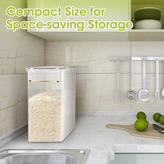 TBMax Rice Storage Container 20 Lbs, Crystal-Clear Large Food Container Rice Holder Bin with Measuring Cup for Flour, Sugar, Oatmeal, Kitchen Pantry Organization and Storage