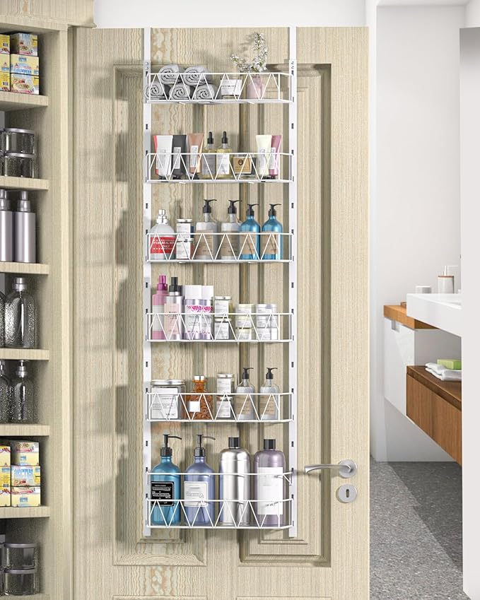 Over The Door Pantry Organizer, Pantry Organizers and Storage - 6-Tier Pantry Door Organizer, Over The Door Spice Rack for Kitchen, Bathroom, Bedroom Organization