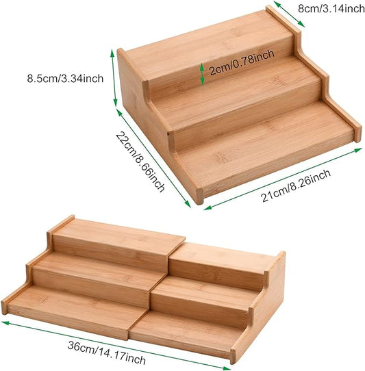 3-Tier Bamboo Expandable Spice Rack, Step Shelf Cabinet Organizer Step Shelf Kitchen Pantry Cabinet Expandable Display Shelf,Spice Holder Cabinet Seasoning Tower for Kitchen(#1)