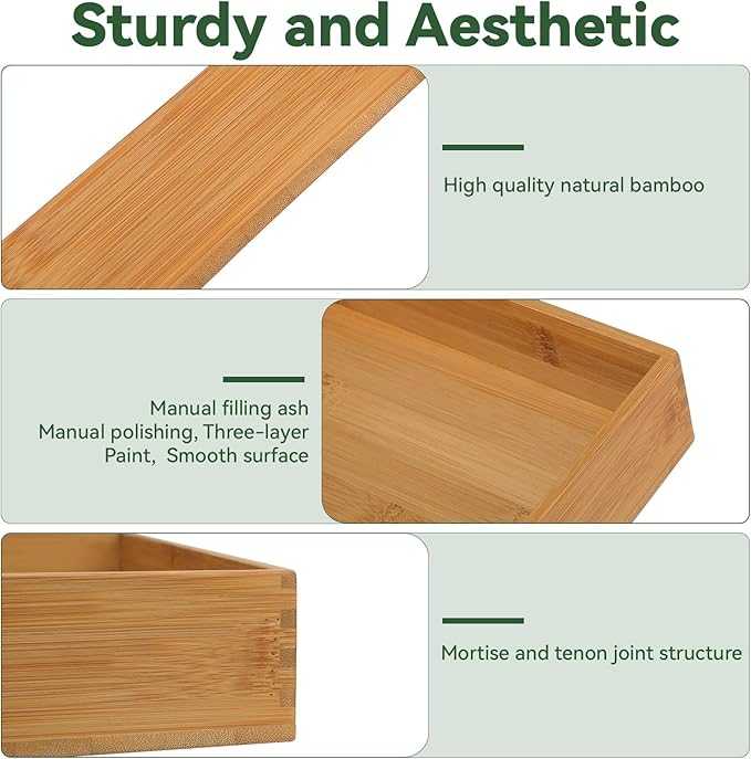 Bamboo Drawer Organizer - Kitchen Drawer Utensil Organizer Office Supplies Desk Organizer Makeup Silverware Tray Flatware Organization 8"*8"*2"