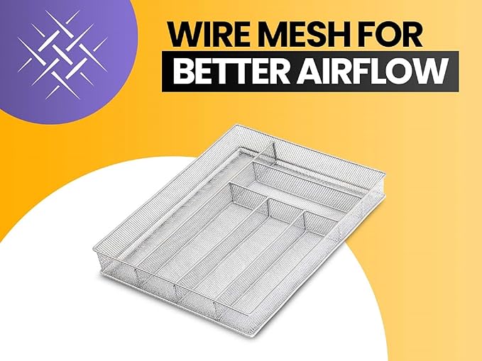YBM HOME Metal Silverware Organizer for In-Drawer Cutlery Storage, 3 Compartment Mesh Cutlery Flatware Tray Sorts Kitchen Utensils, Great for Office Supplies 1150-12