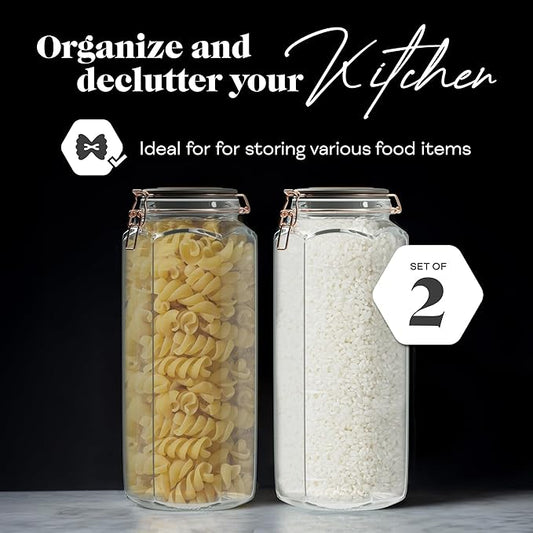 Amici Home Adler Hermetic Preserving Glass Canister | Set of 2 | Glass Kitchen Jar for Cookies, Coffee Beans, Flour & Sugar | Kitchen and Pantry Organization | 52 Ounces
