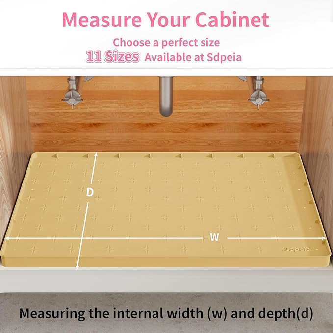 Sdpeia Under Sink Mat for [22" x 14"] Cabinet, Upgraded Silicone Waterproof Mat Kitchen Cabinet Liner Cabinet Protector Kitchen Organizers and Storage