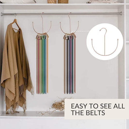 ZEDODIER Belt Hangers, Belt Rack 2 Pack Closet Accessories Organizers, Closet Organizer Hook Rack for Belt, Ties, Scarves, Camisoles, Hats, Bras, Shoes, Rose Gold