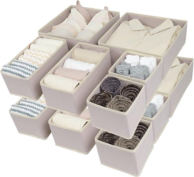 12 Pack Drawer Organizers for Clothing, Foldable Clothes Drawer Organizer for Underwear, Folded Clothes, Baby Clothing, Socks, Bra, Towels, Ties - Multi-pack Storage Box (Pink)
