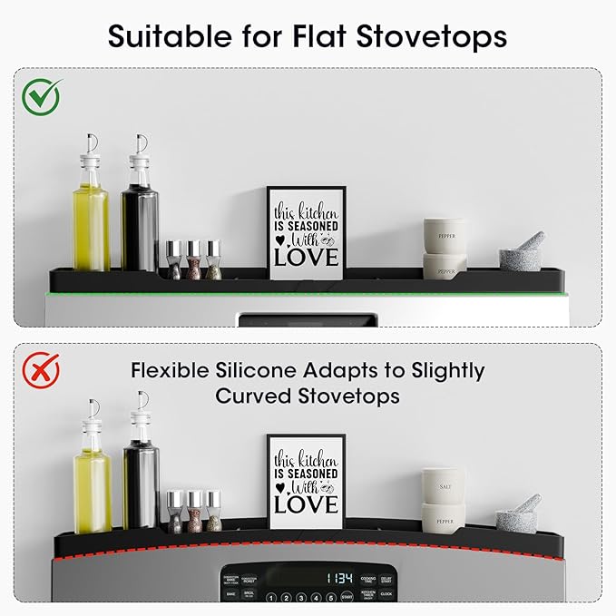 Bumusty Silicone Magnetic Stove Shelf For Back Of Stove, Over The Stove Shelf, Magnetic Stove Top Shelf, Kitchen Spice Rack Organizer, Oven Shelf For Top Of Stove - Black