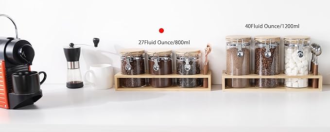 KKC HOME ACCENTS Air Tight Glass Coffee Sugar Tea Storage Containers set 3 with Clamp Lid and Spoons,Airtight Sealed Glass Jars Canisters with Scoops for Ground Coffee or Bean,Loose Tea,Sugar,27 Fl oz